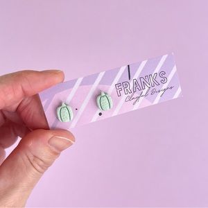 Textured Green Pumpkin Handmade Polymer Clay Small Stud Earrings